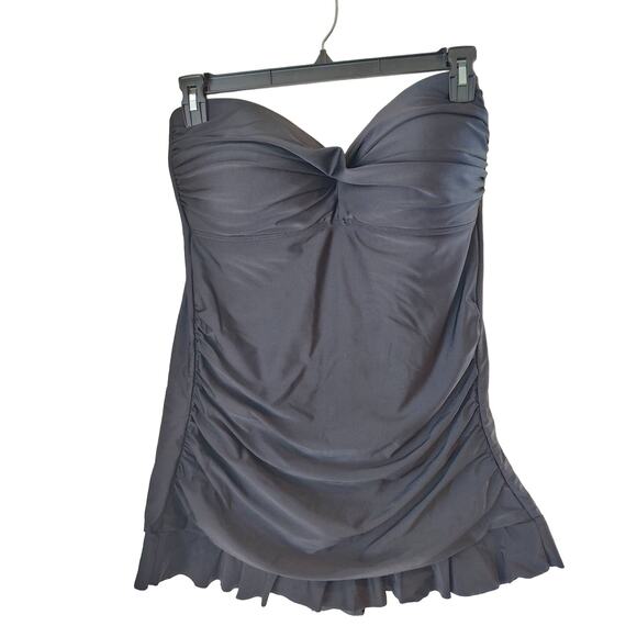Swimsuits for All Plus Size 16 Black Tube Top Ruffle Skirt Swimdress - Picture 1 of 12